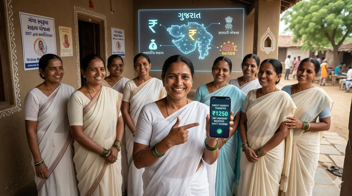 Gujarati widow women empowerment with ₹1250 DBT financial support under Ganga Swarupa Yojana