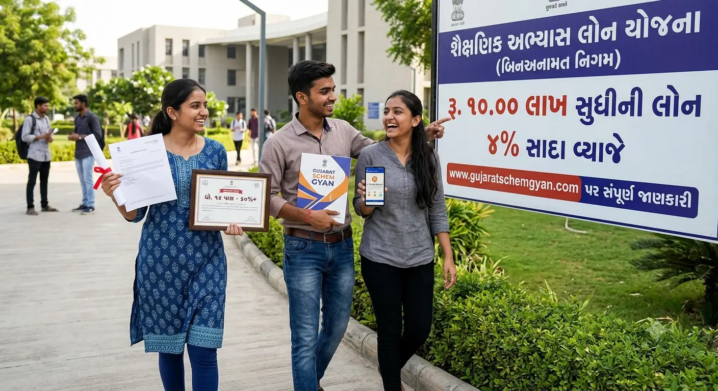 ગુજરાત શૈક્ષણિક અભ્યાસ લોન યોજના ૨૦૨૬ (બિનઅનામત નિગમ): રૂ. ૧૦ લાખની લોન માત્ર ૪% વ્યાજે, જાણો ઓનલાઇન અરજી પ્રક્રિયા 2 Under the Education Loan Scheme, students from Unreserved category will get Loans up to Rs.10.00 lakhs are given at a simple interest rate of 4 percent per annum.
